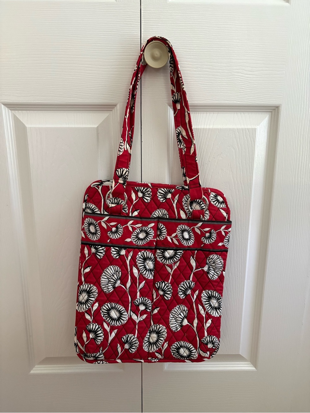 Vera Bradley Deco Daisy Red Quilted  Tote Bag